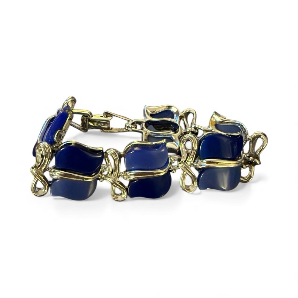 Vintage Light Blue & Navy Enamel Gift Box Link Bracelet